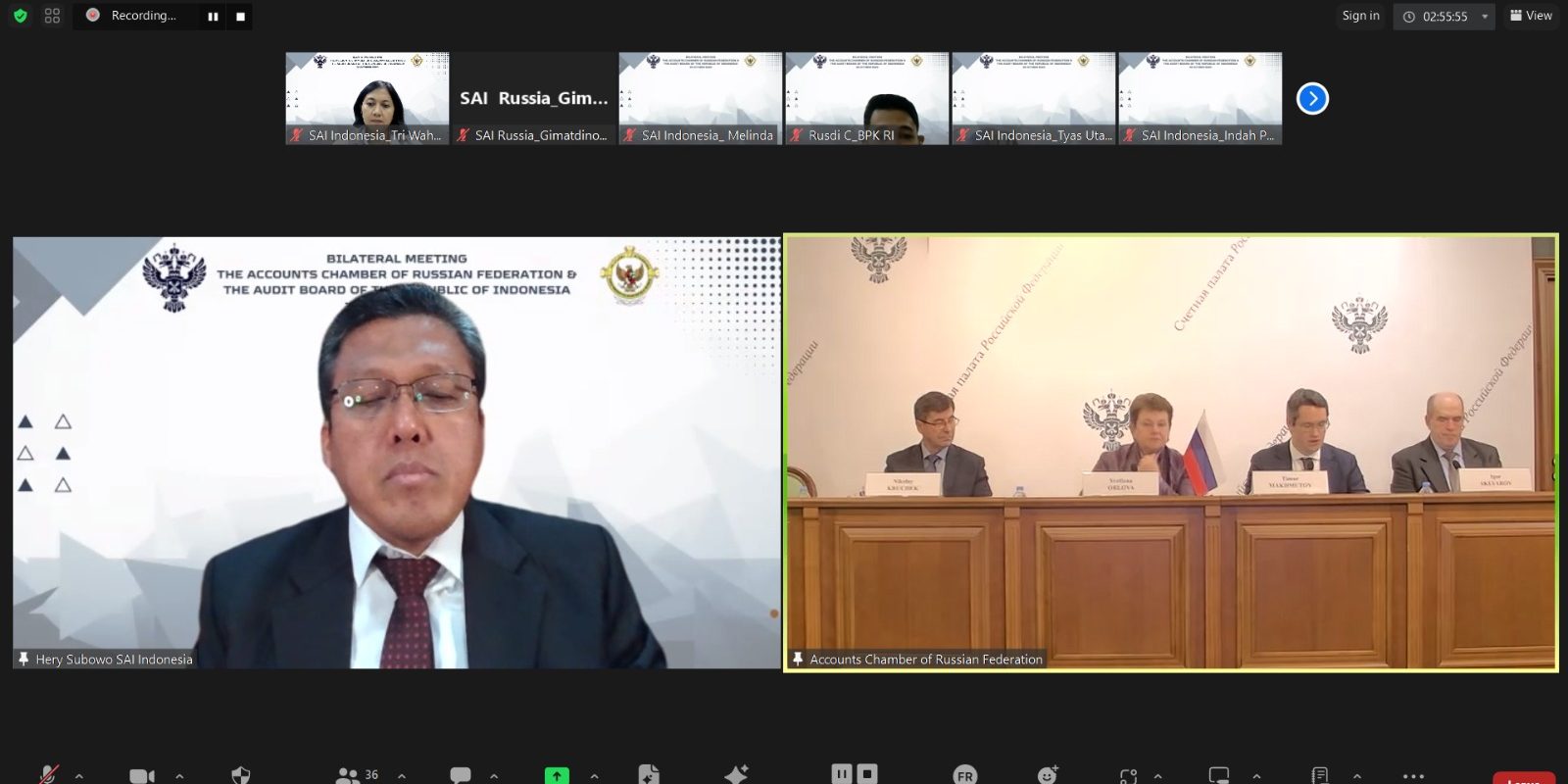 Auditor Utama Investigasi Dr Hery Subowo saat memberikan paparan pada saat seminar virtual yang digelar bekerja sama dengan the Account Chamber of Russian Federation (ACRF).